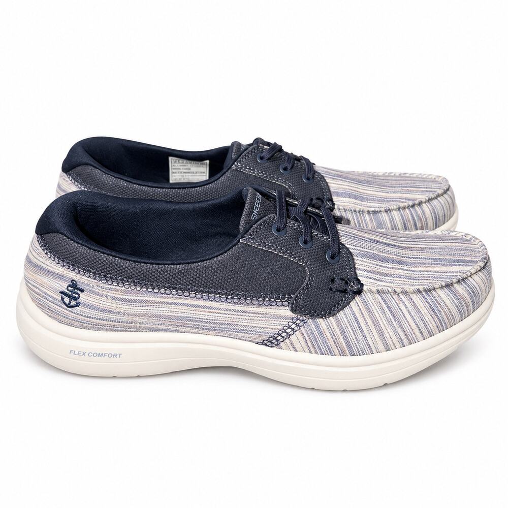 Skechers On-The-Go Flex Comfort Navy Striped Boat Shoes Men’s Size 9